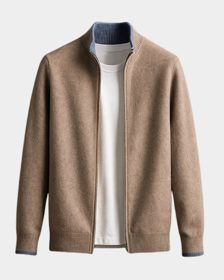 Herren Strickjacke aus feinem Knit für den Herbst in Kamel