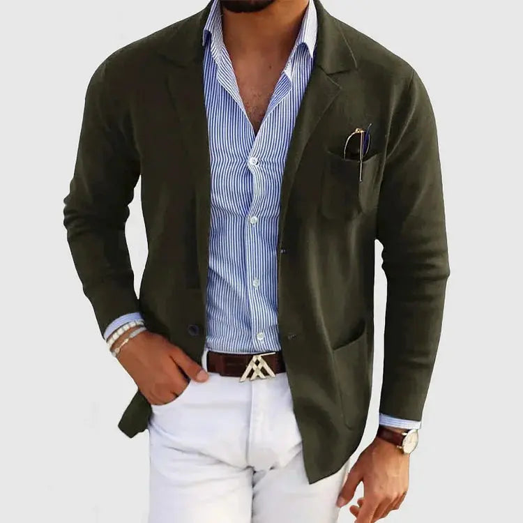 Herren Strickjacke im Blazer-Stil für Herbst in Dunkelgrün