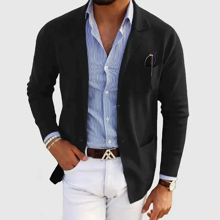 Herren Strickjacke im Blazer-Stil für Herbst in Schwarz