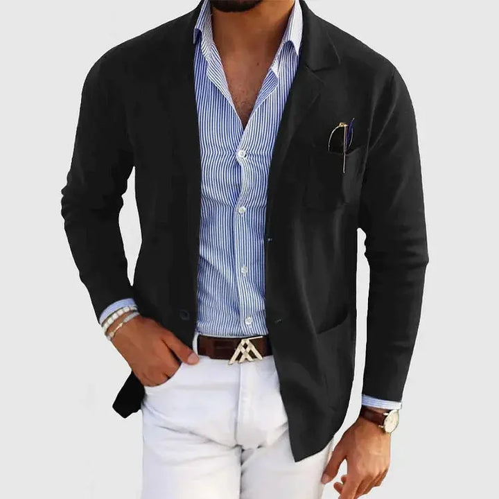 Herren Strickjacke im Blazer-Stil für Herbst in Schwarz