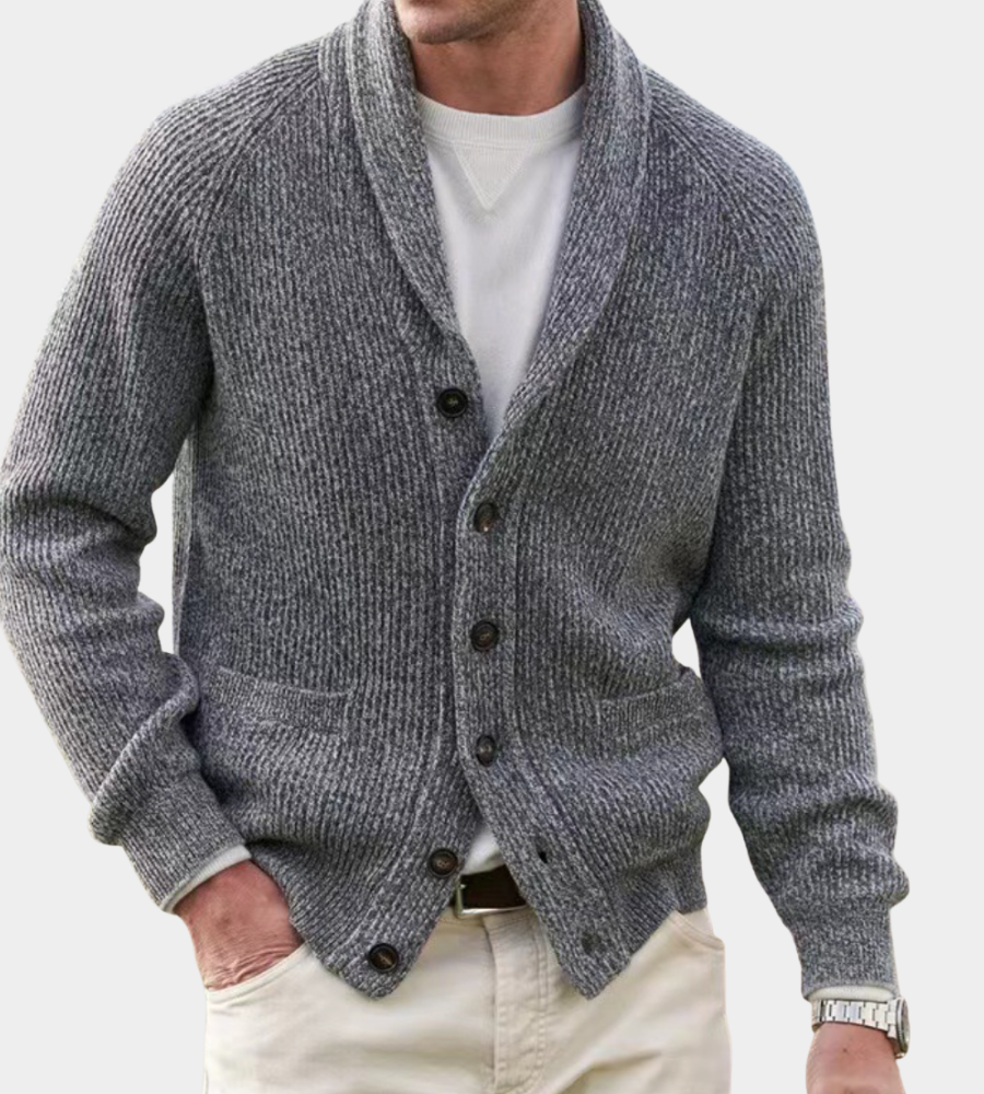 Herren Strickjacke mit Wrap-Kragen für Herbst in Grau