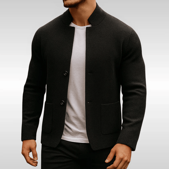 Herren Strukturstrick Jacke für den Herbst in Schwarz