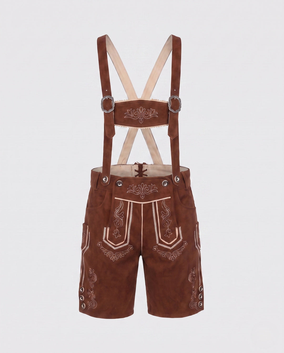 Herren Traditionelle Lederhose zum Oktoberfest mit Stickerei in Khaki