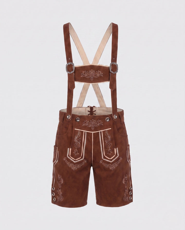Herren Traditionelle Lederhose zum Oktoberfest mit Stickerei in Khaki