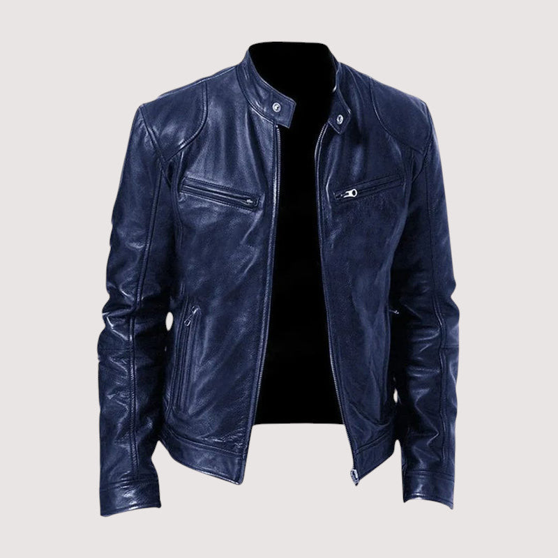 Herren Übergangsjacke aus Leder für Herbst in Dunkelblau