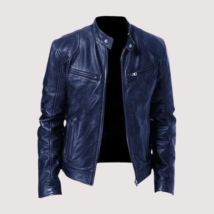 Herren Übergangsjacke aus Leder für Herbst in Dunkelblau