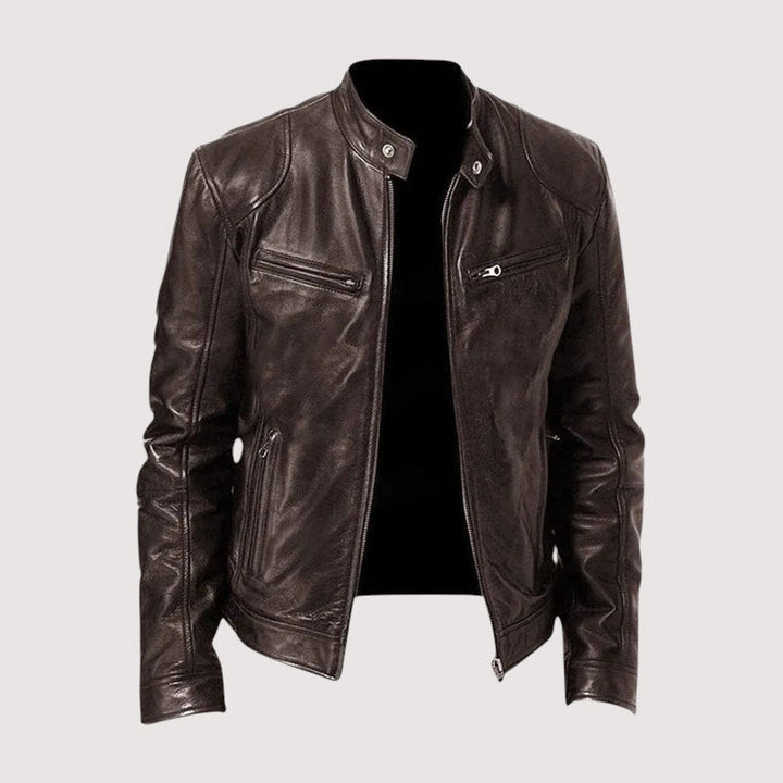 Herren Übergangsjacke aus Leder für Herbst in Dunkelbraun