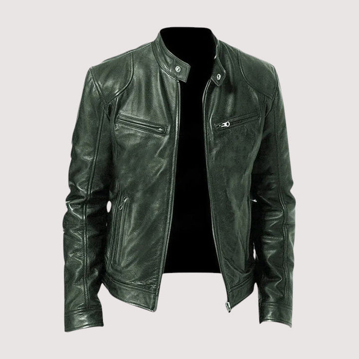 Herren Übergangsjacke aus Leder für Herbst in Dunkelgrün