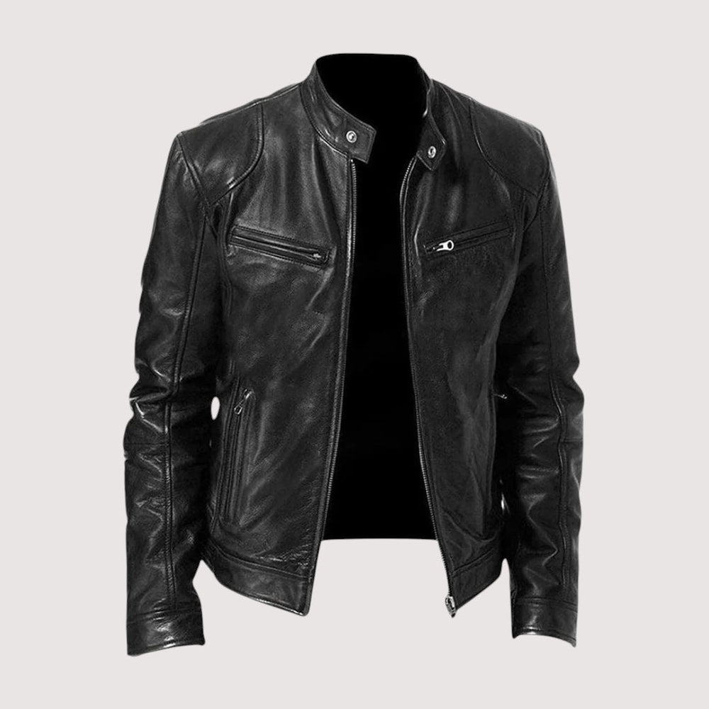 Herren Übergangsjacke aus Leder für Herbst in Schwarz