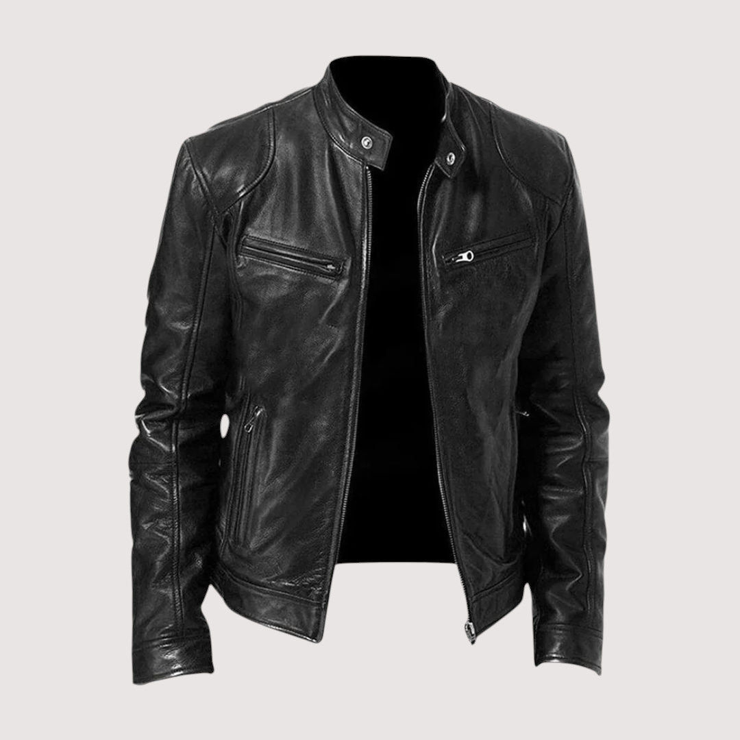 Herren Übergangsjacke aus Leder für Herbst in Schwarz