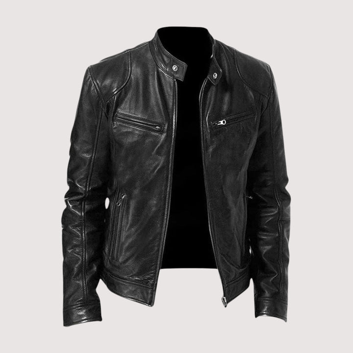 Herren Übergangsjacke aus Leder für Herbst in Schwarz