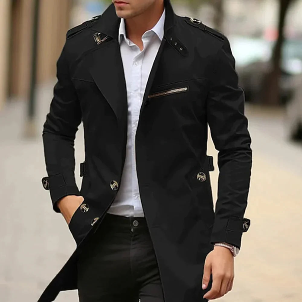 Herren Vielseitiger Mantel im Trench-Stil in Schwarz