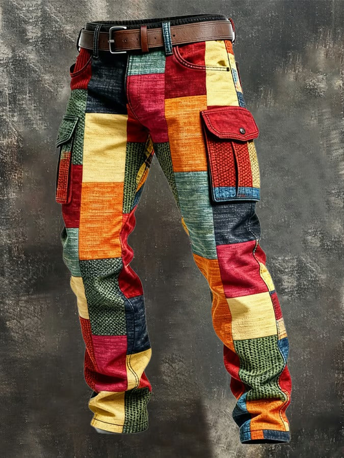 Herren Vintage-Cargo-Hose im Pariser Stil in Mehrfarbig