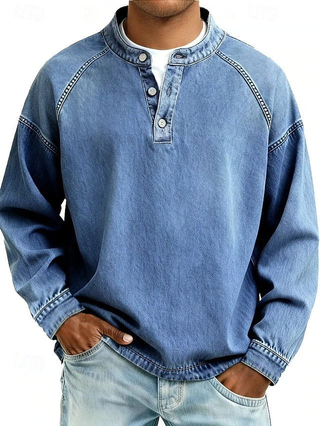 Herren Vintage Pullover mit Distressed-Look in Hellblau
