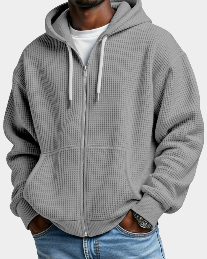 Herren Waffelstrick-Hoodie Oversized mit Durchgangsreißverschluss in Grau