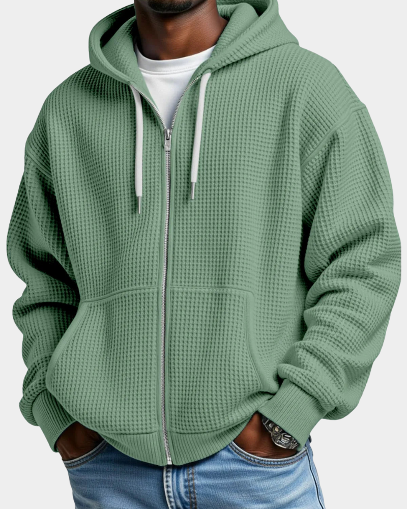 Herren Waffelstrick-Hoodie Oversized mit Durchgangsreißverschluss in Grün