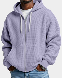 David | Herren Waffelstrick-Hoodie Oversized mit Durchgangsreißverschluss
