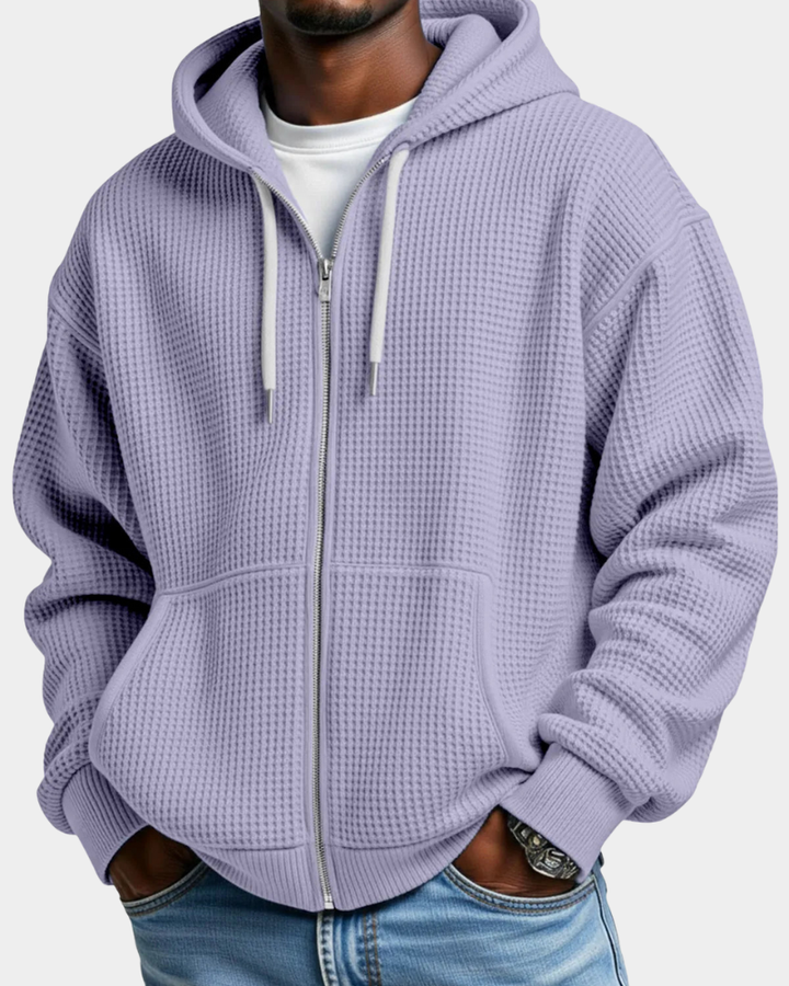 Herren Waffelstrick-Hoodie Oversized mit Durchgangsreißverschluss in Lila