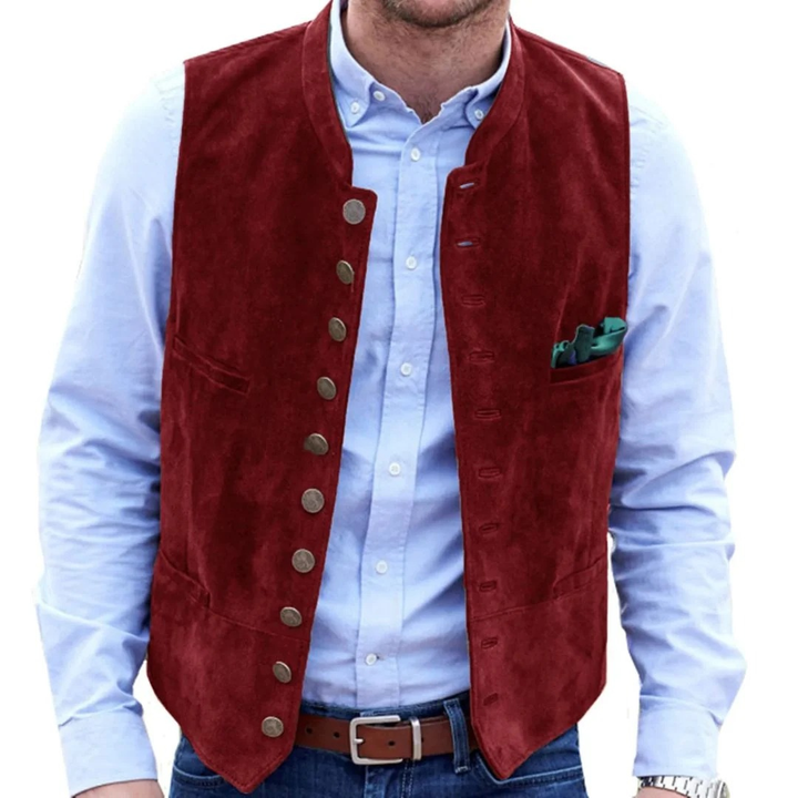 Herren Wildlederweste zum Oktoberfest im klassischen Trachtenstil in Rot