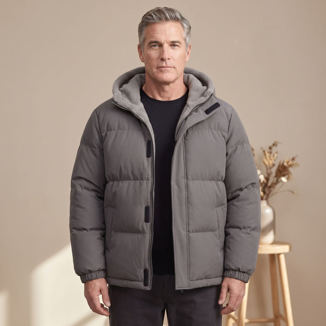 Herren Winterjacke mit Fleece-Kapuze und Puffer für Alltag