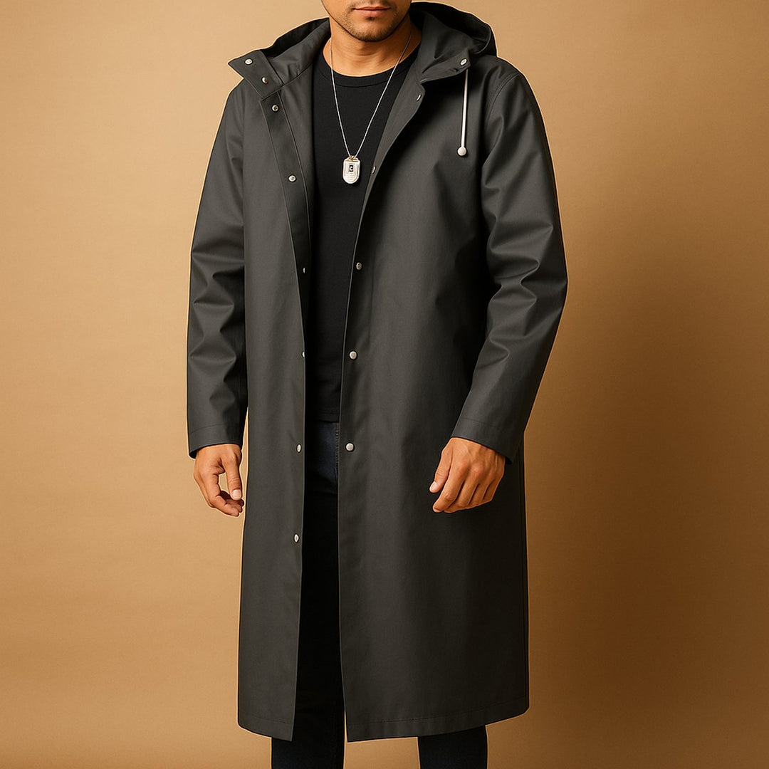 Herren Winterjacke mit Kapuze wasserdicht lang in Schwarz