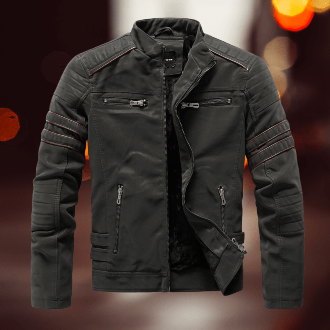 Herren Winterjacke mit Kontrast-Streifen im Biker-Stil in Dunkelgrün