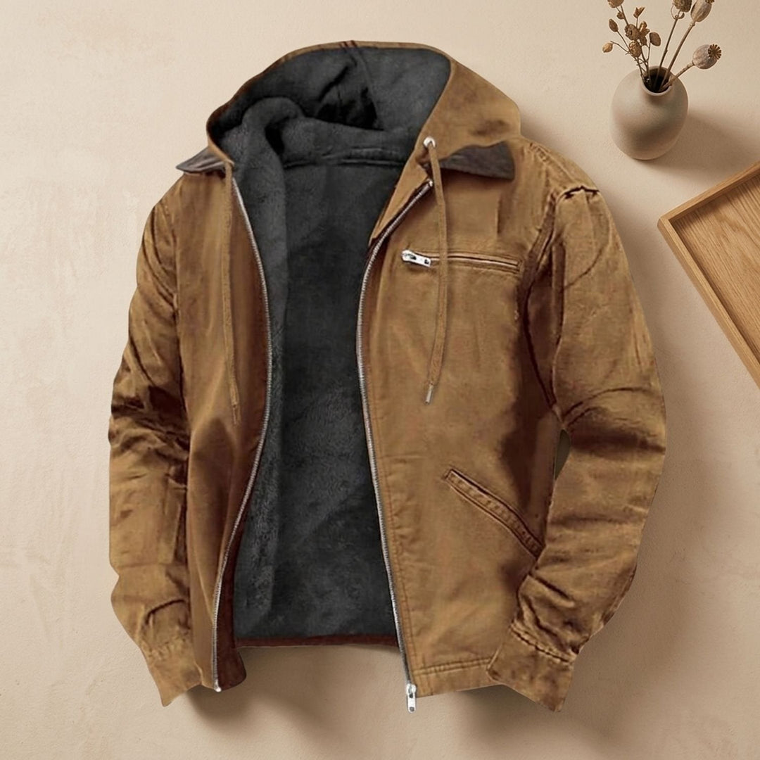 Herren Winterjacke mit Puffer und Fleece-Futter in Braun