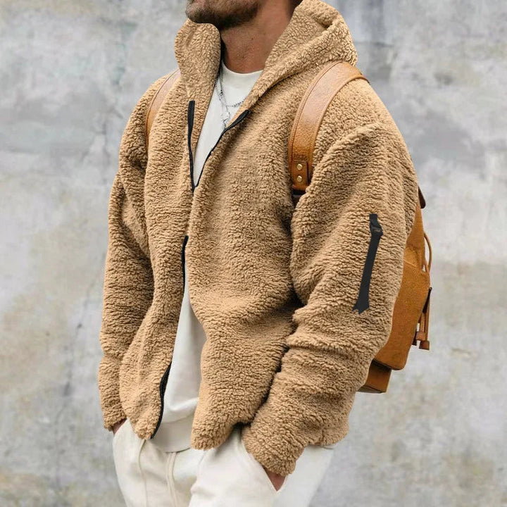 Herren Winterjacke mit Reißverschlusstasche und Kapuze in Braun