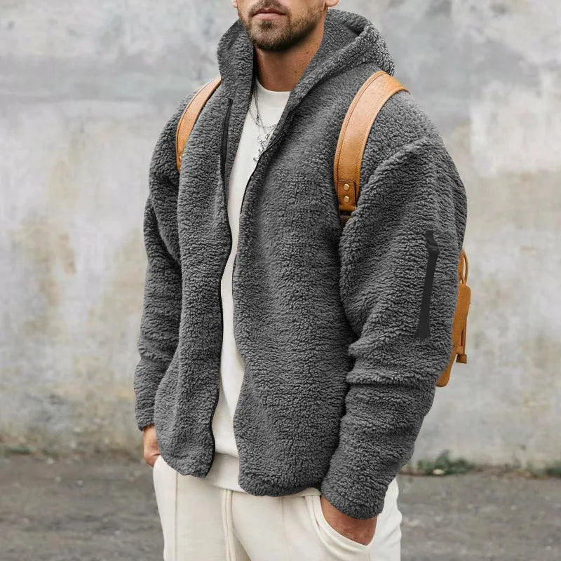 Herren Winterjacke mit Reißverschlusstasche und Kapuze in Dunkelgrau