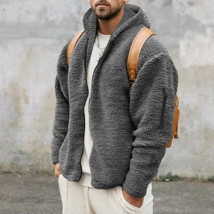 Herren Winterjacke mit Reißverschlusstasche und Kapuze in Dunkelgrau