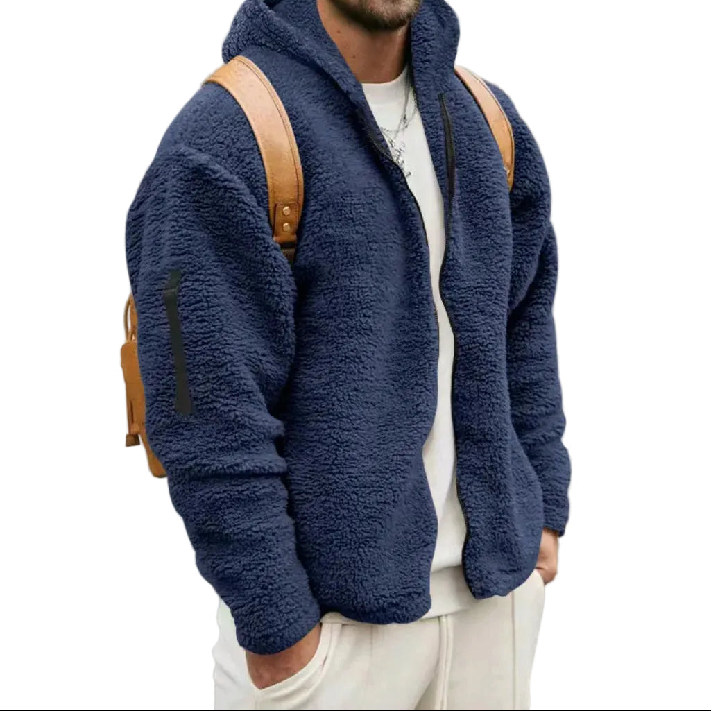 Herren Winterjacke mit Reißverschlusstasche und Kapuze in Marineblau