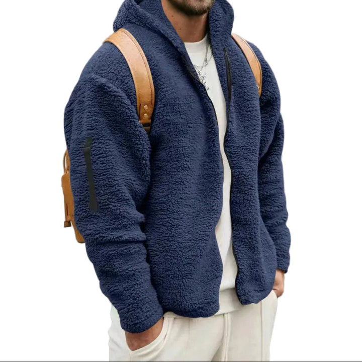Herren Winterjacke mit Reißverschlusstasche und Kapuze in Marineblau