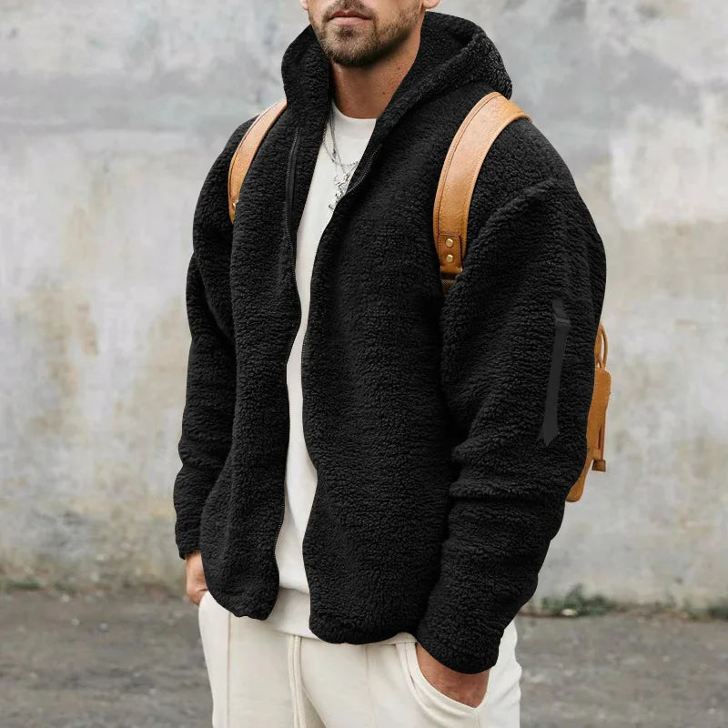Herren Winterjacke mit Reißverschlusstasche und Kapuze in Schwarz
