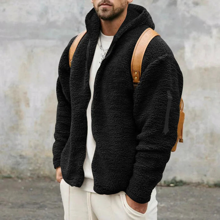 Herren Winterjacke mit Reißverschlusstasche und Kapuze in Schwarz