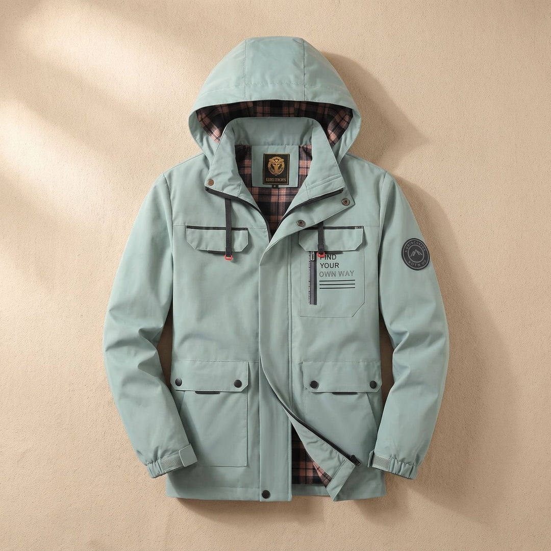 Herren Winterjacke mit verstellbarer Kapuze und Windschutz