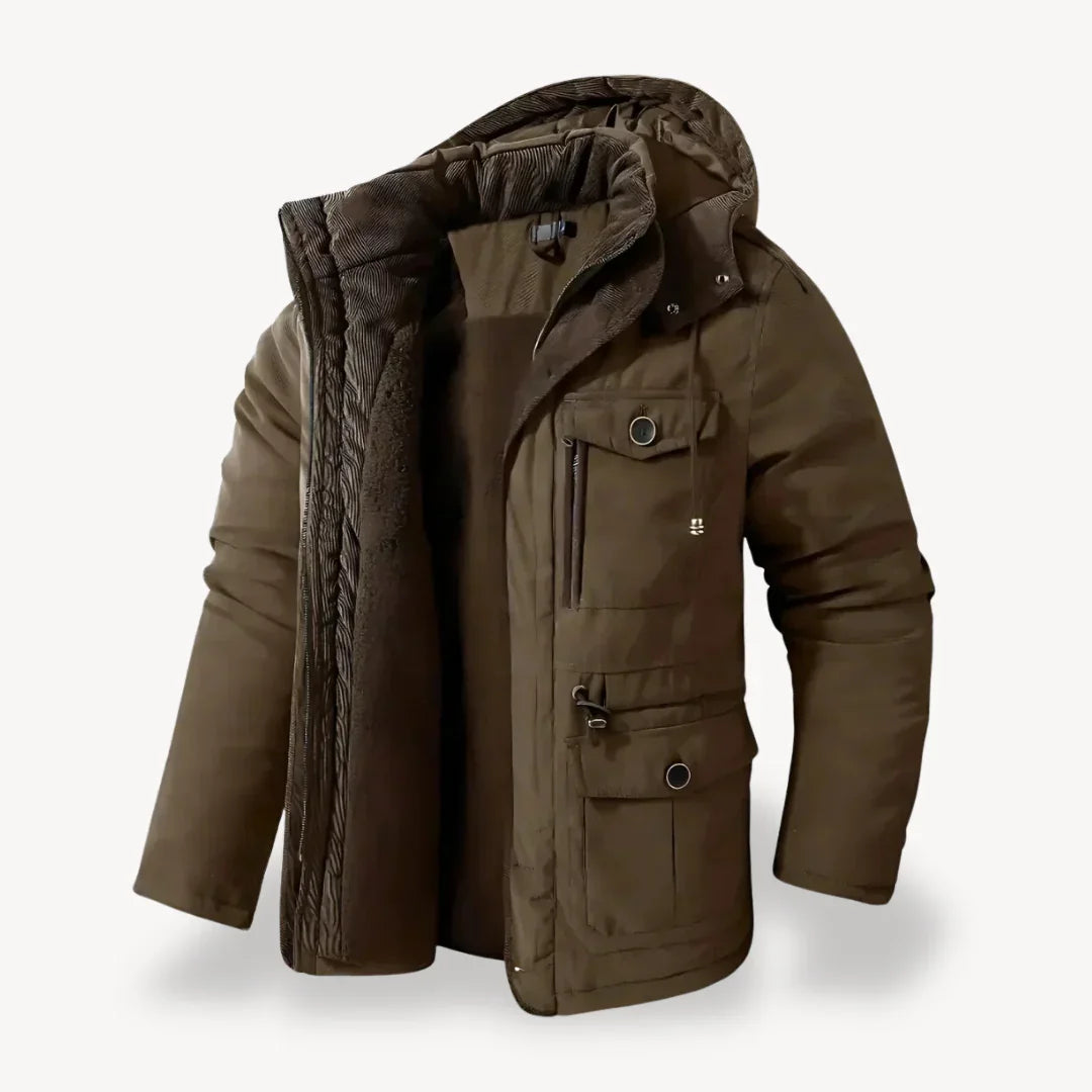 Herren Winterjacke mit warmem Fleecefutter für Alltag in Braun