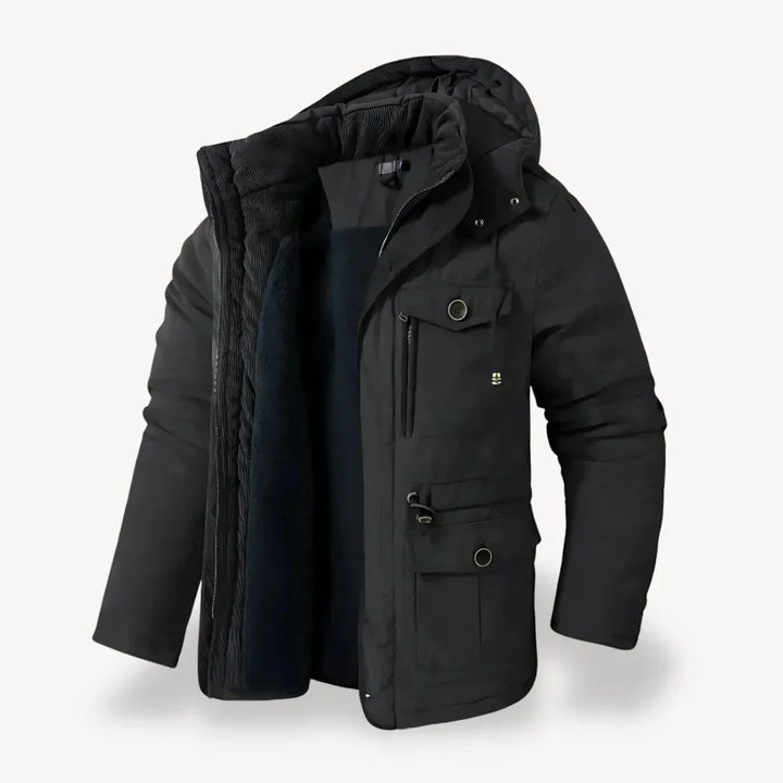 Herren Winterjacke mit warmem Fleecefutter für Alltag in Schwarz