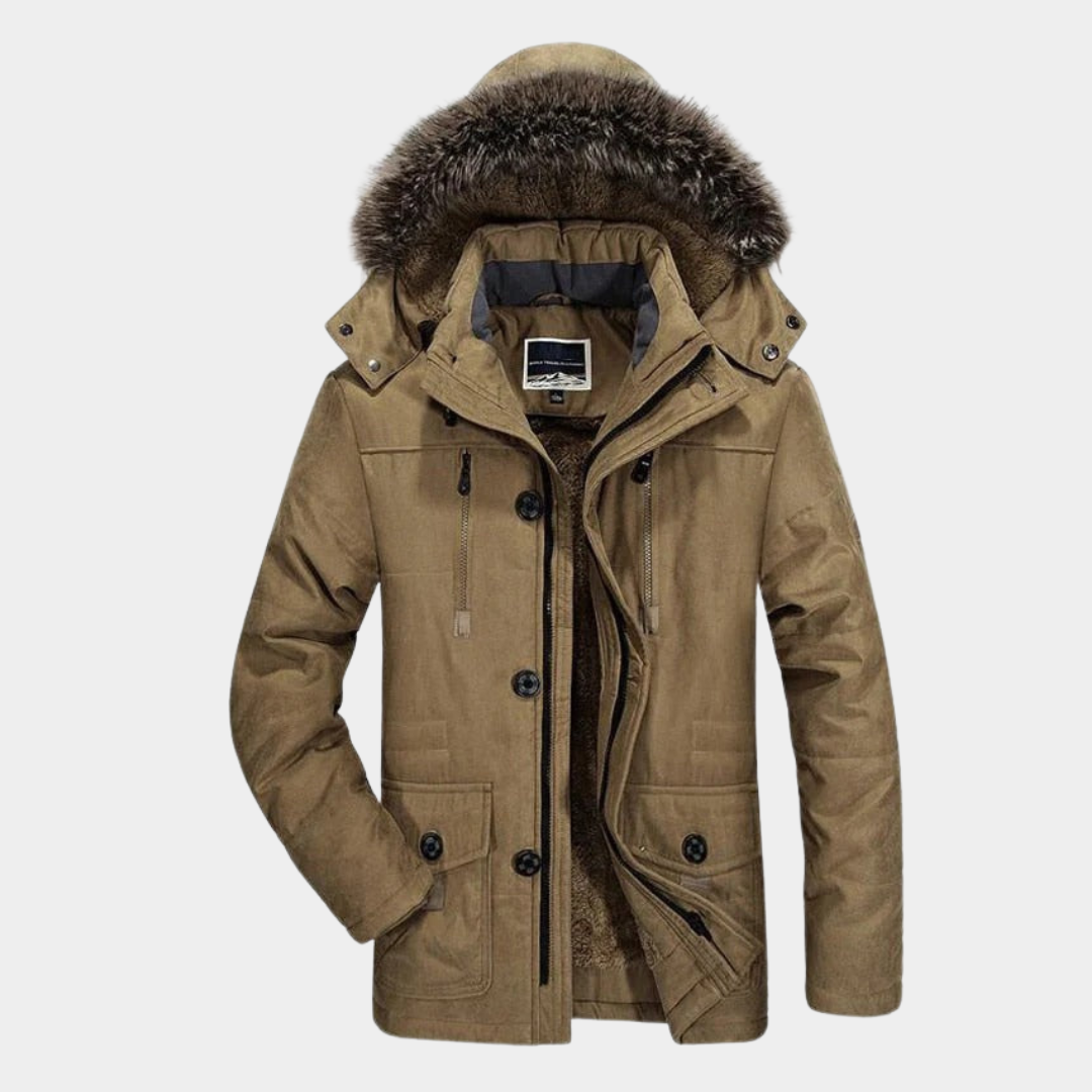 Herren Winterjacke Relaxed-Fit mit Kapuze in Khaki