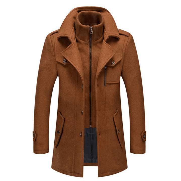 Herren zweiteiliger Wollmantel für den Herbst in Braun