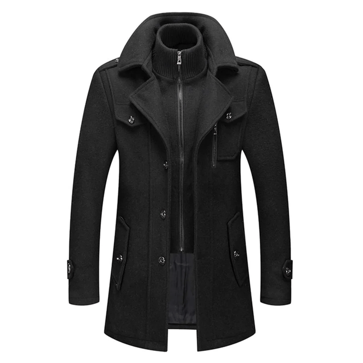 Herren zweiteiliger Wollmantel für den Herbst in Schwarz