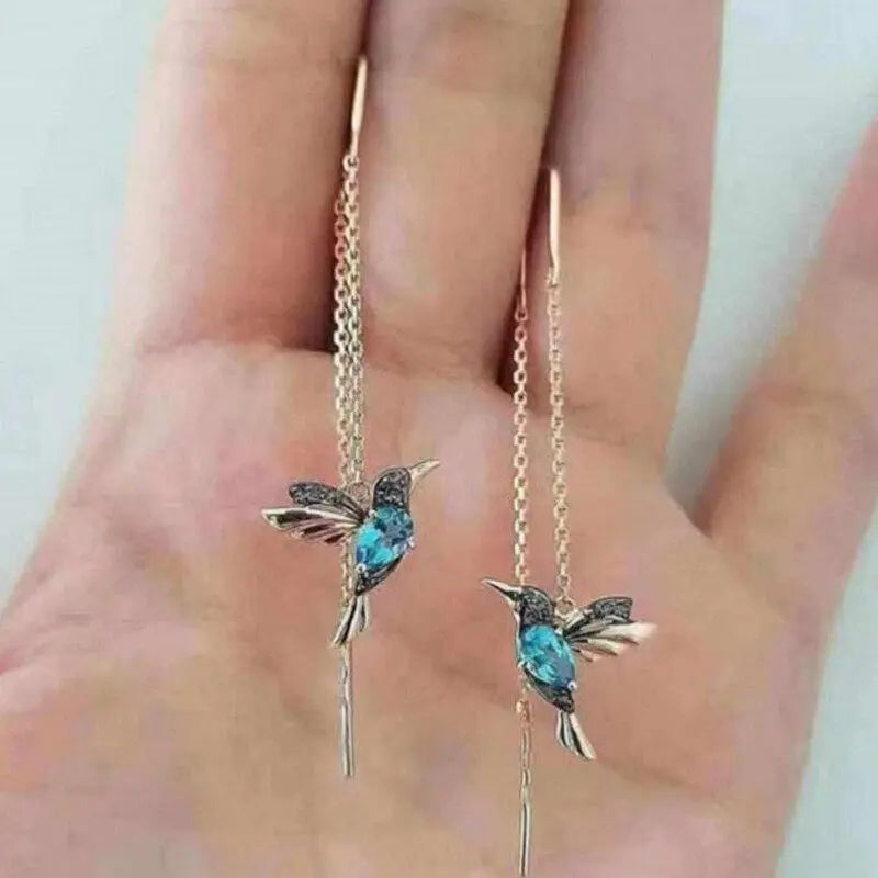 Goldfarbene Kolibri Threader Ohrringe mit Kristallen