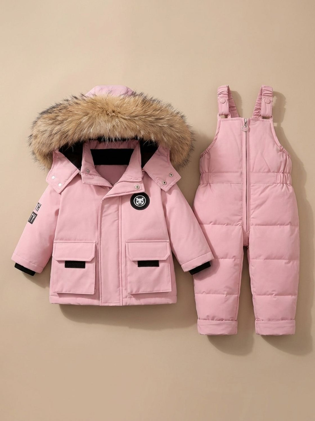 Kinder Puffer-Winterjacke mit Schneehose in Rosa