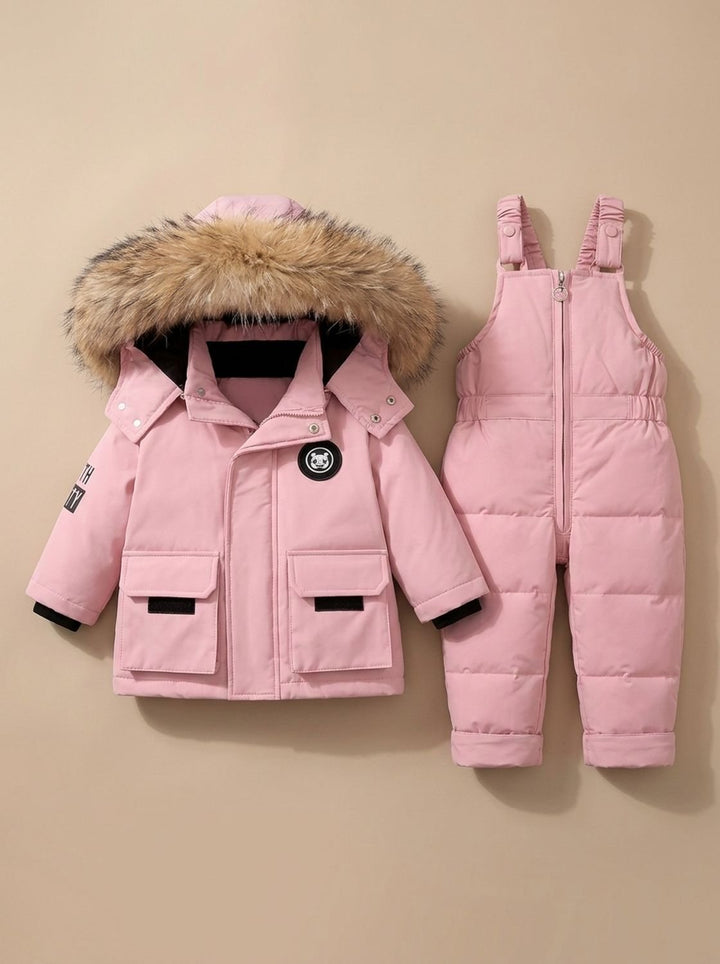 Kinder Puffer-Winterjacke mit Schneehose in Rosa