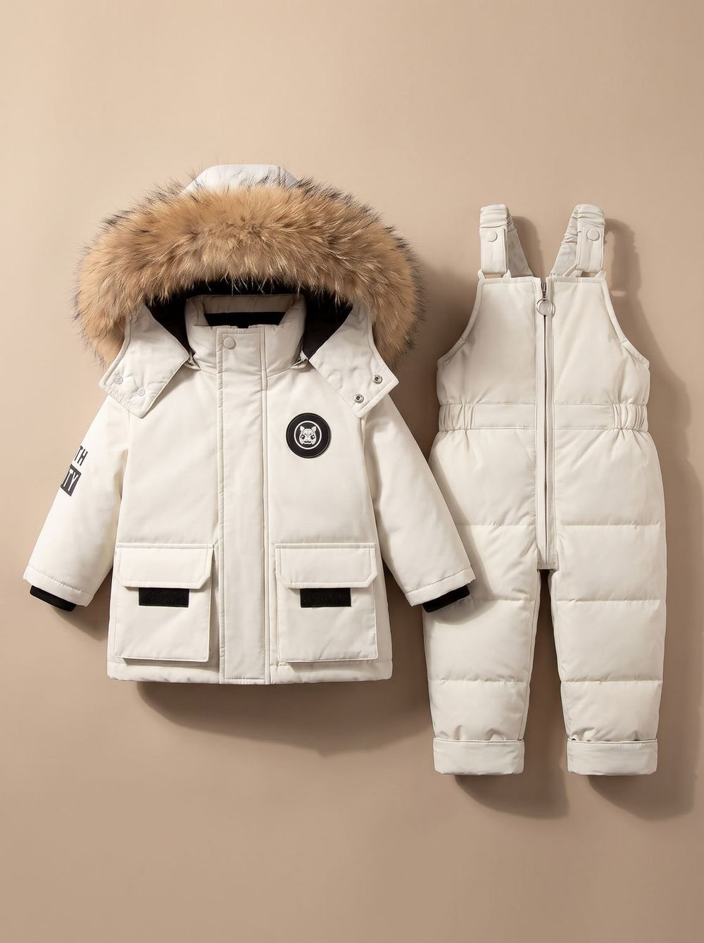 Kinder Puffer-Winterjacke mit Schneehose in Weiß