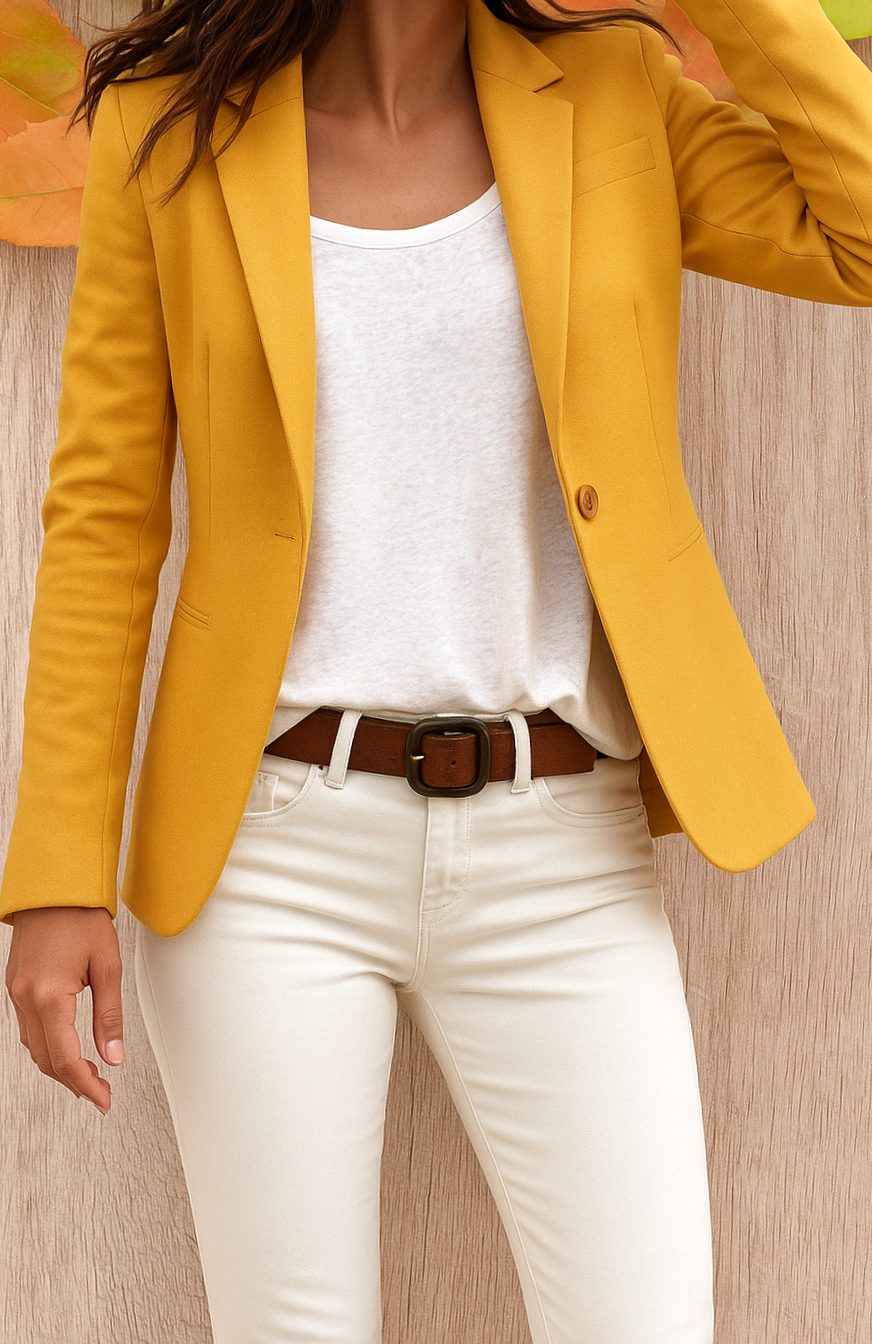 Klassisch strukturierter Blazer im Damen-Trenchcoat-Stil in Gelb