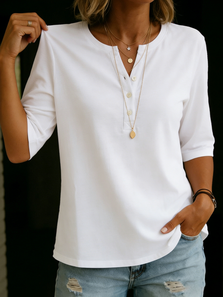 Klassische Damen Bluse im Henley-Stil aus Baumwolle (2)