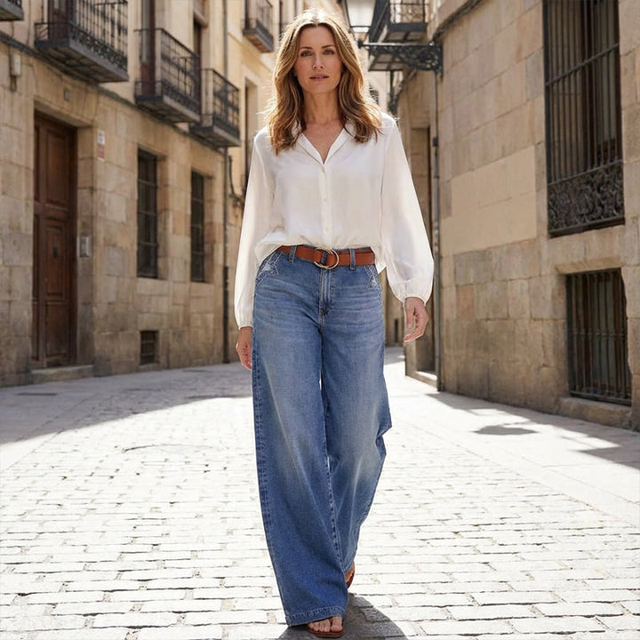 Klassische Damen Jeans mit Hochbund und Weite (4)