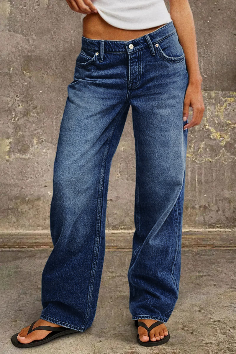 Klassische Damen Jeans mit hohem Bund in Dunkelblau