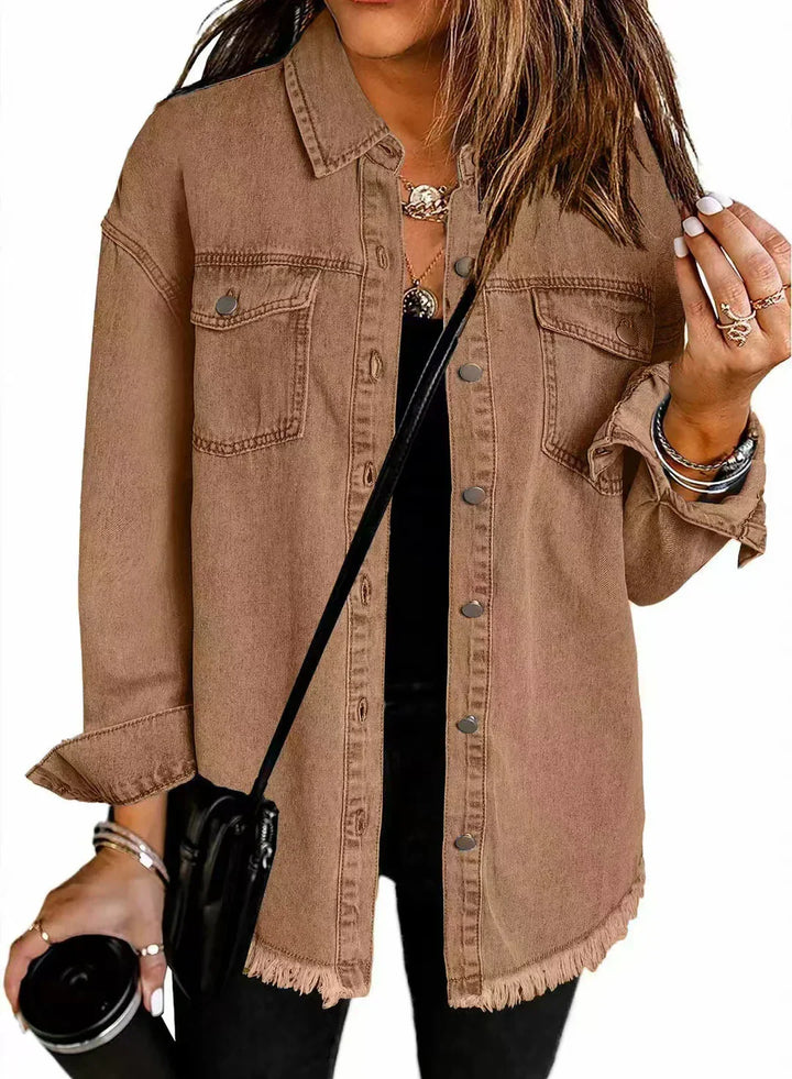 Klassische Damen Jeansjacke in Relaxed Fit in Braun