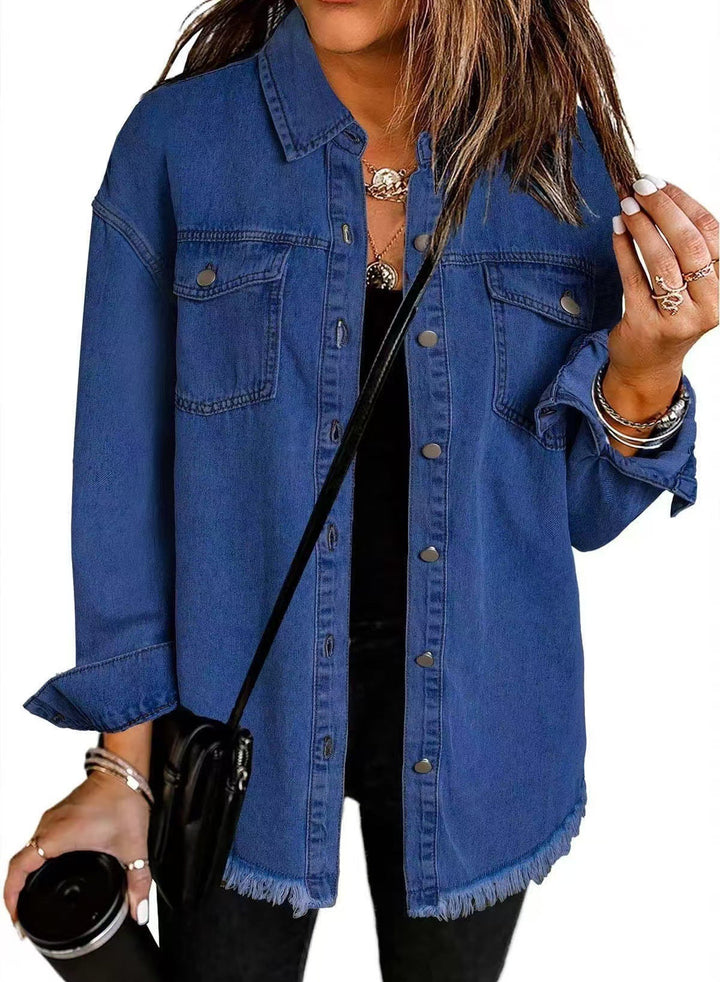 Klassische Damen Jeansjacke in Relaxed Fit in Dunkelblau